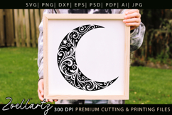 Floral Celestial Moon SVG Cut File Moon Mandala Silhouette Product Image 1