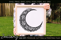 Floral Celestial Moon SVG Cut File Moon Mandala Silhouette Product Image 1