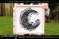 Floral Celestial Moon SVG Cut File Moon Mandala Silhouette Product Image 1