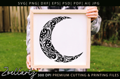 Celestial Moon SVG Cut File Floral Moon Mandala Silhouette Product Image 1