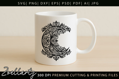 Floral Celestial Moon SVG Cut File Moon Mandala Silhouette Product Image 5