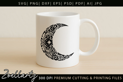Floral Celestial Moon SVG Cut File Moon Mandala Silhouette Product Image 6