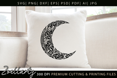 Celestial Moon SVG Cut File Floral Moon Mandala Silhouette Product Image 1