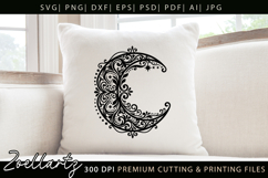 Floral Celestial Moon SVG Cut File Moon Mandala Silhouette Product Image 2
