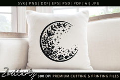 Celestial Moon SVG Cut File Floral Moon Mandala Silhouette Product Image 3