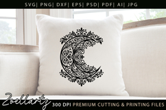 Floral Celestial Moon SVG Cut File Moon Mandala Silhouette Product Image 2