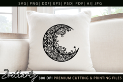 Floral Celestial Moon SVG Cut File Moon Mandala Silhouette Product Image 2