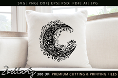 Floral Celestial Moon SVG Cut File Moon Mandala Silhouette Product Image 3