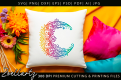 Floral Celestial Moon SVG Cut File Moon Mandala Silhouette Product Image 6