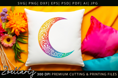 Floral Celestial Moon SVG Cut File Moon Mandala Silhouette Product Image 5