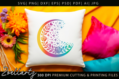 Celestial Moon SVG Cut File Floral Moon Mandala Silhouette Product Image 7