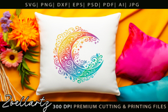 Floral Celestial Moon SVG Cut File Moon Mandala Silhouette Product Image 7