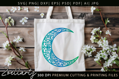 Floral Celestial Moon SVG Cut File Moon Mandala Silhouette Product Image 4