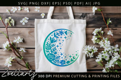 Celestial Moon SVG Cut File Floral Moon Mandala Silhouette Product Image 6