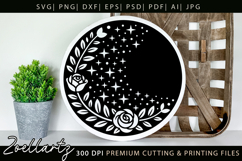 Celestial Flower SVG Silhouette Floral Farmhouse Round Sign Product Image 1