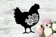 Chicken SVG Silhouette Design with Flowers for T-shirts, Bags, Pillows, Decals, Porch Signs. Beautiful Floral Design with Chicken for Cricut and Silhouette