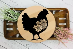 Chicken SVG Silhouette Design with Flowers for T-shirts, Bags, Pillows, Decals, Porch Signs. Beautiful Floral Design with Chicken for Cricut and Silhouette