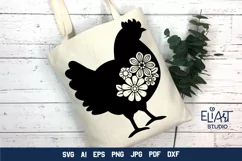Chicken SVG Silhouette Design with Flowers for T-shirts, Bags, Pillows, Decals, Porch Signs. Beautiful Floral Design with Chicken for Cricut and Silhouette