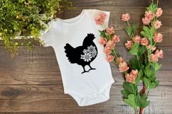 Chicken SVG Silhouette Design with Flowers for T-shirts, Bags, Pillows, Decals, Porch Signs. Beautiful Floral Design with Chicken for Cricut and Silhouette