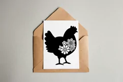 Chicken SVG Silhouette Design with Flowers for T-shirts, Bags, Pillows, Decals, Porch Signs. Beautiful Floral Design with Chicken for Cricut and Silhouette