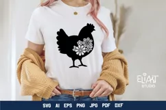 Chicken SVG Silhouette Design with Flowers for T-shirts, Bags, Pillows, Decals, Porch Signs. Beautiful Floral Design with Chicken for Cricut and Silhouette