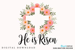 Floral Christian Easter Cross PNG, He Is Risen PNG Product Image 1