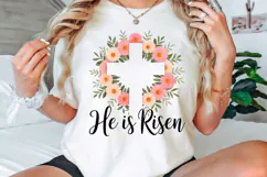 Floral Christian Easter Cross PNG, He Is Risen PNG Product Image 3