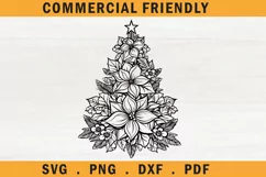 Christmas Poinsettia flower tree svg, floral Christmas tree Product Image 1