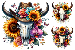 boho bull skull, western floral clipart, bull skull sublimation, boho cow skull, desert floral clipart, western sublimation bundle, boho floral skull, rustic bull skull, desert chic png, boho western clipart, steer skull floral, bohemian skull art, waterc