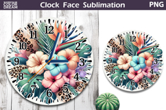 Pastel Tropical Clock Face| Floral Clock Sublimation Product Image 1