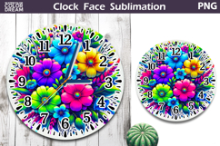 Neon Tropical Flowers Clock Face| Floral Clock Sublimation Product Image 1
