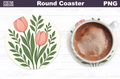Tulip Round Coaster | Vintage Flowers Car Coaster Product Image 1