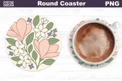Magnolia Round Coaster | Vintage Flowers Car Coaster Product Image 1