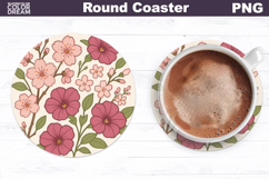 Cherry Blossom Round Coaster | Vintage Flowers Car Coaster Product Image 1