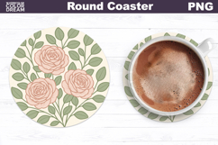 Pastel Roses Round Coaster | Vintage Flowers Car Coaster Product Image 1