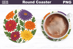 Asters Round Coaster | Vintage Flowers Car Coaster Product Image 1