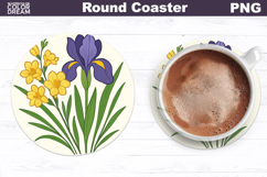 Iris Round Coaster | Vintage Flowers Car Coaster Product Image 1