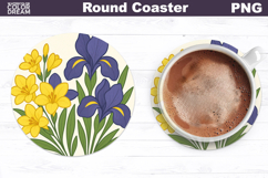 Iris Round Coaster | Vintage Flowers Car Coaster Product Image 1