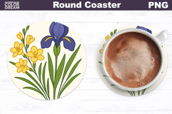 Iris Round Coaster | Vintage Flowers Car Coaster Product Image 1