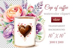 Experience the enchantment of Floral Coffee Love with watercolor clipart set! Each illustration features a coffee cup, hearts, and chocolate set against stunning florals. Perfect for adding romance to your designs. Enjoy the blend of coffee and flowers!