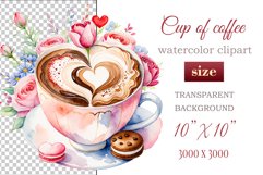 Experience the enchantment of Floral Coffee Love with watercolor clipart set! Each illustration features a coffee cup, hearts, and chocolate set against stunning florals. Perfect for adding romance to your designs. Enjoy the blend of coffee and flowers!