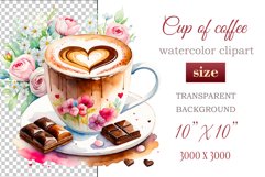 Experience the enchantment of Floral Coffee Love with watercolor clipart set! Each illustration features a coffee cup, hearts, and chocolate set against stunning florals. Perfect for adding romance to your designs. Enjoy the blend of coffee and flowers!