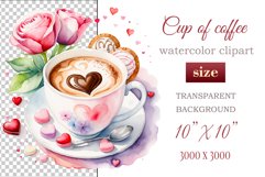 Experience the enchantment of Floral Coffee Love with watercolor clipart set! Each illustration features a coffee cup, hearts, and chocolate set against stunning florals. Perfect for adding romance to your designs. Enjoy the blend of coffee and flowers!