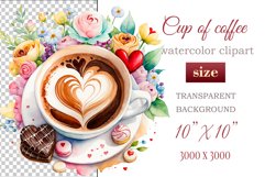 Experience the enchantment of Floral Coffee Love with watercolor clipart set! Each illustration features a coffee cup, hearts, and chocolate set against stunning florals. Perfect for adding romance to your designs. Enjoy the blend of coffee and flowers!