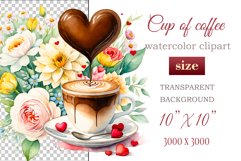 Experience the enchantment of Floral Coffee Love with watercolor clipart set! Each illustration features a coffee cup, hearts, and chocolate set against stunning florals. Perfect for adding romance to your designs. Enjoy the blend of coffee and flowers!