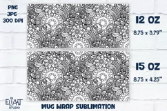 Beautiful Floral Mandala Mug Sublimation Design for 12 OZ and 15 OZ Coffee and Tea Mugs. PNG Files Compatible with Cricut Mug Press