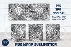 Beautiful Floral Mandala Mug Sublimation Design for 12 OZ and 15 OZ Coffee and Tea Mugs. PNG Files Compatible with Cricut Mug Press