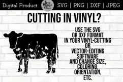 Floral Cow SVG Digital Files features  wildflowers inside a cow silhouette.  Directions given for cutting SVG and DXF in vinyl 
