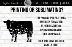 Floral Cow SVG Digital Files features  wildflowers inside a cow silhouette.  Directions given for using png or jpeg for printing or sublimating