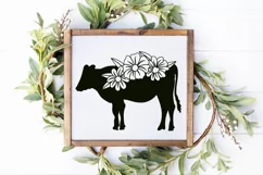 Farmhouse Animal Sign SVG Hand Drawn Floral Cow Silhouette Product Image 2